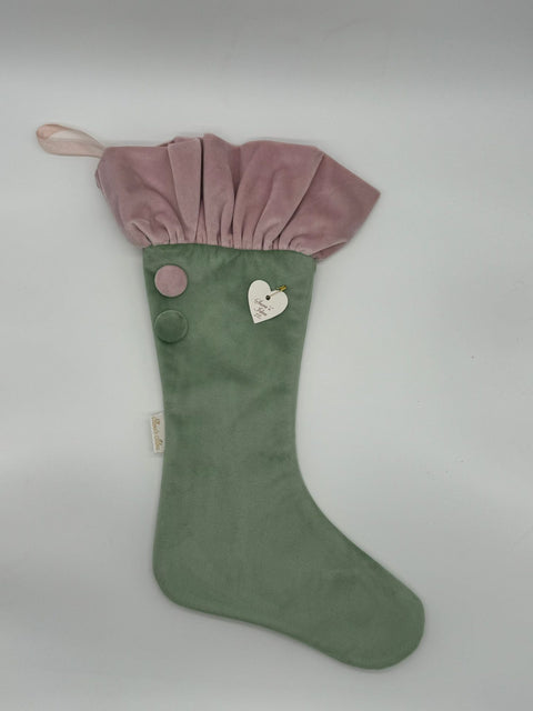 Sara's Idea calza befana piccola in velluto verde salvia 22x35