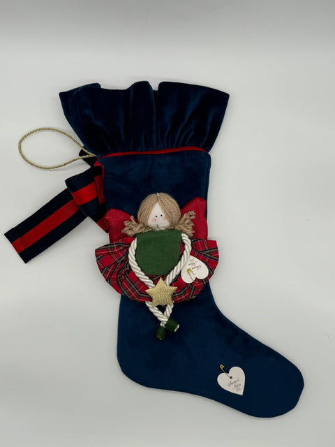 Sara's Idea calza befana piccola velluto blu  22x35 con angioletto