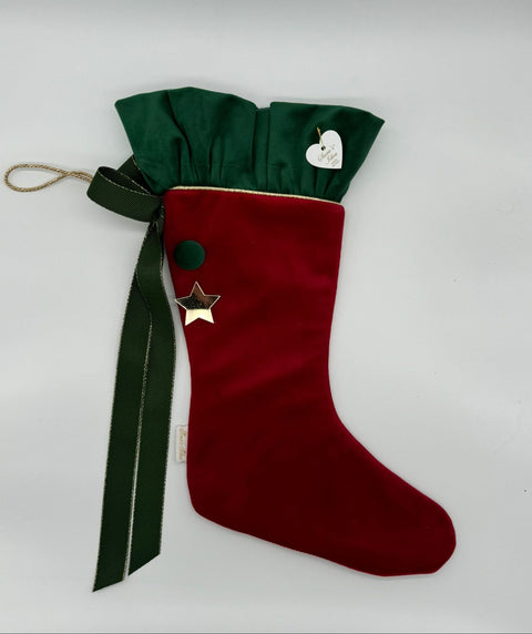 Sara's Idea calza befana piccola in velluto bordeaux 22x35