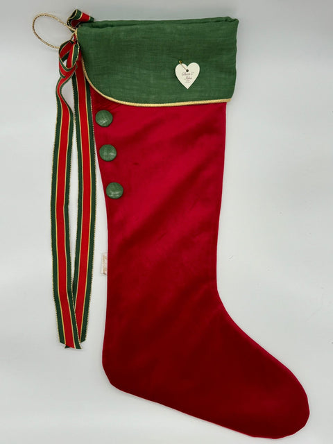 Sara's Idea calza befana media velluto rosso con fascia in lino  27x48