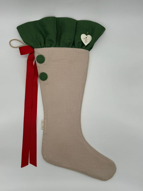 Sara's Idea calza befana piccola in lino naturale con rouche in lino 22x35