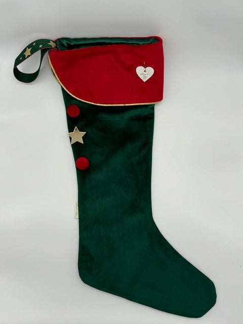 Sara's Idea calza befana media velluto verde inglese con fascia 27x48