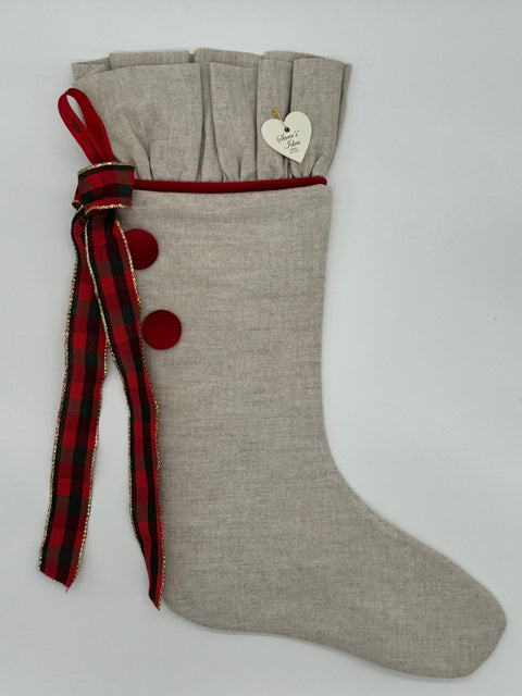Sara's Idea calza befana piccola in lino naturale con rouche in lino 22x35