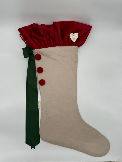 Sara's Idea calza befana piccola in lino nudo con rouche  22x35