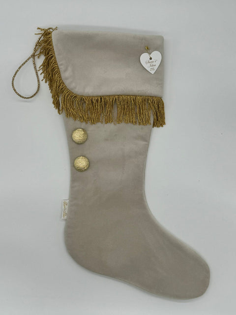 Sara's Idea calza befana piccola velluto avorio con fascia con frangia oro 22x35