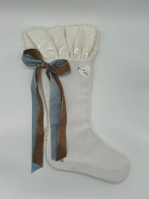 Sara's Idea calza befana piccola in velluto bianco con rouche  22x35