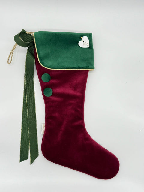 Sara's Idea calza befana piccola velluto bordeaux con fascia  22x35