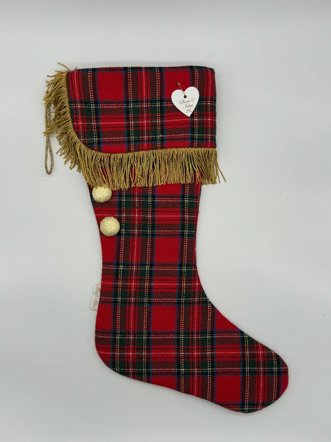 Sara's Idea calza befana piccola scozzese con fascia con frangia oro 22x35