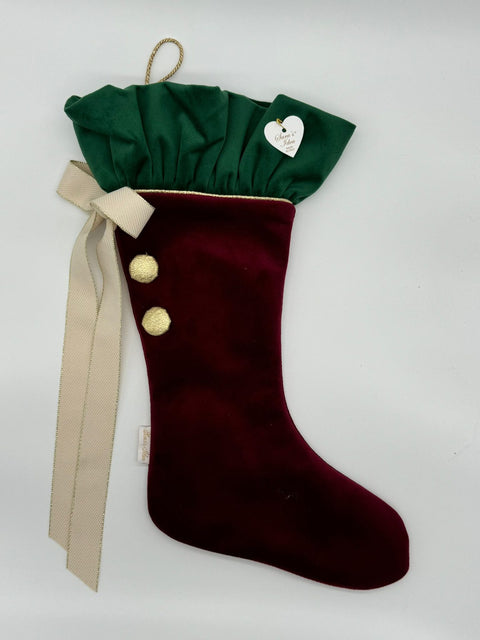 Sara's Idea calza befana piccola in velluto bordeaux con rouche  22x35