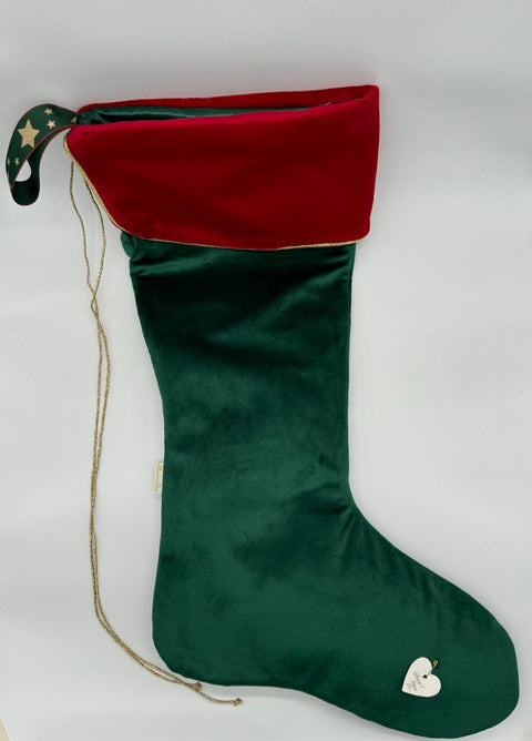 Sara's Idea calza befana grande velluto verde con fascia  34x57