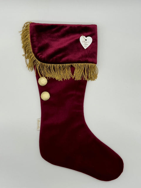 Sara's Idea calza befana piccola velluto bordeaux con fascia con frangia oro 22x35