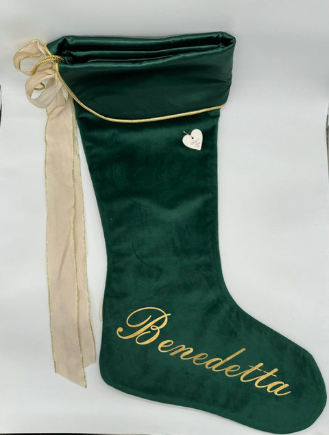 Sara's Idea calza befana grande in velluto verde inglese 34x57 con personalizzazione