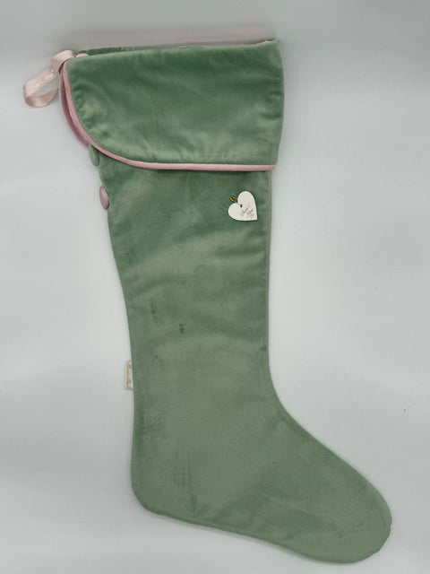 Sara's Idea calza befana media velluto verde salvia con fascia 27x48