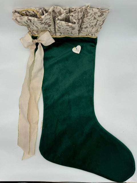 Sara's Idea calza befana grande velluto verde inglese  34x57 con rouche