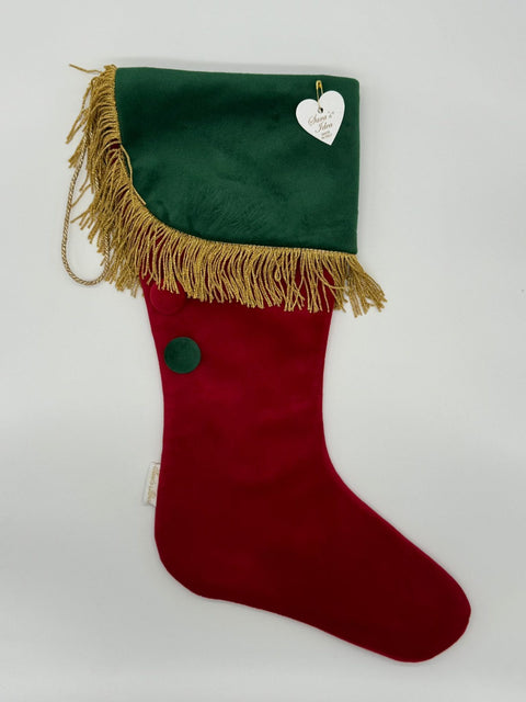 Sara's Idea calza befana piccola velluto rosso con frangia oro  22x35