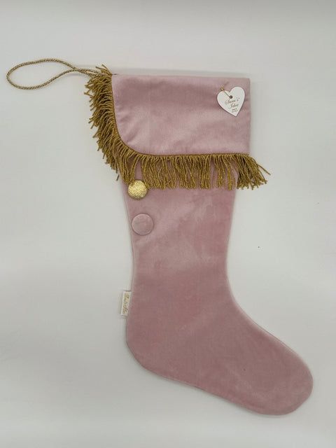 Sara's Idea calza befana piccola velluto rosa con frangia oro  22x35