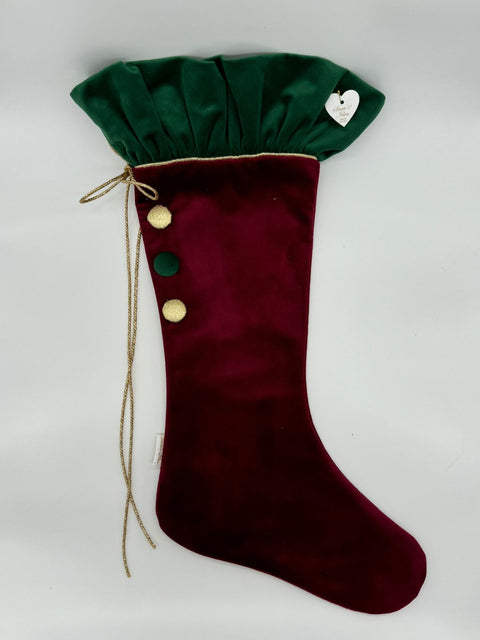 Sara's Idea calza befana media in velluto bordeaux con rouche  27x48