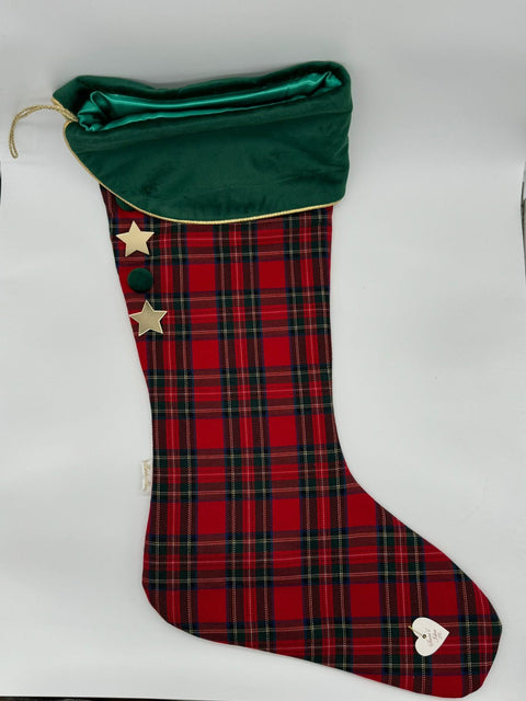 Sara's Idea calza befana grande scozzese  34x57 con fascia in velluto