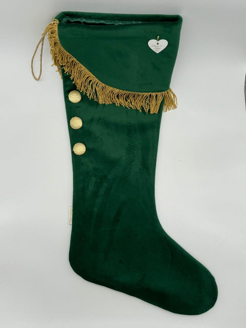 Sara's Idea calza befana media velluto verde con frangia oro 27x48