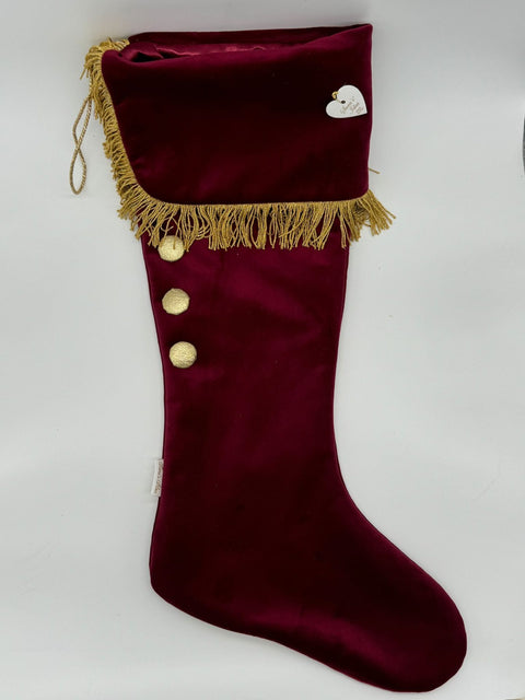Sara's Idea calza befana media velluto bordeaux con frangia oro 27x48