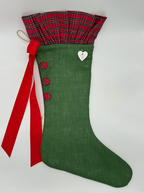 Sara's Idea calza befana media lino verde inglese con rouche 27x48