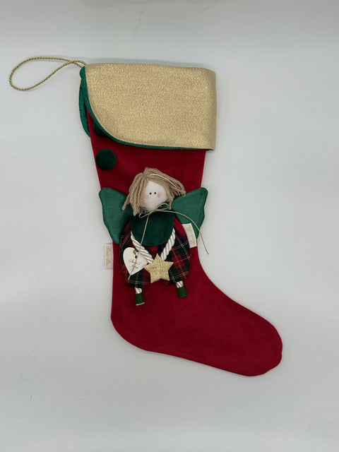 Sara's Idea calza befana piccola velluto rosso con fascia 22x35 con angioletto