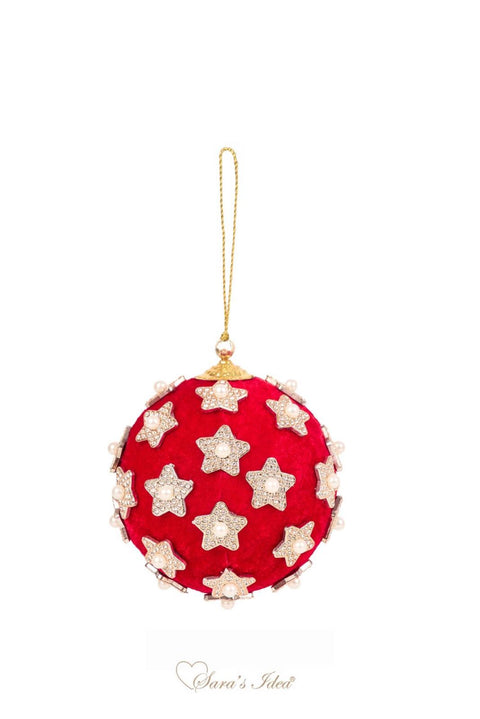 SARA'S IDEA PALLINA IN VELLUTO ROSSO CON STELLE DM 10
