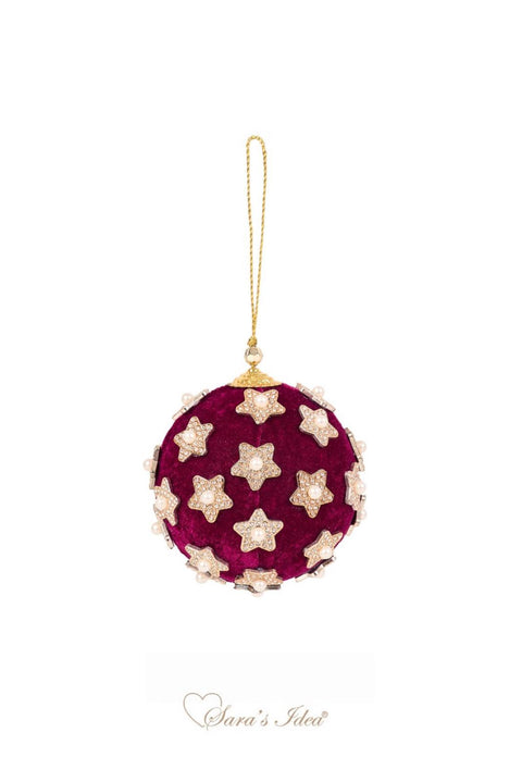 SARA'S IDEA PALLINA IN VELLUTO BORDEAUX CON STELLE DM 10