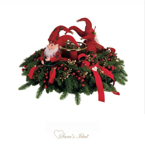 SARA'S IDEA LINEA SANTA CLAUS C/TAVOLA DI ABETE DM 65 CM CON 2 ELFI + P/CANDELE VETRO