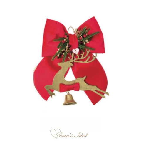 SARA'S IDEA LINEA SANTA CLAUS FIOCCO PICCOLO IN VELLUTO CON RENNA 30X43 ROSSO