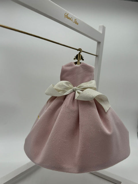 Sara's Idea vestitino big dolls velluto ROSA CIPRIA  con gruccia e sali profumati con fiocco nastro h 24 con armadietto