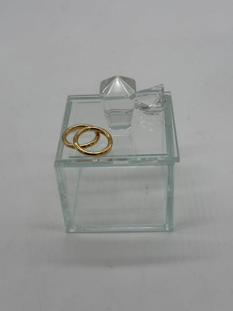 RANOLDI CRISTALLO PORTAGIOIE SCATOLA CUORICINO CON FEDI ORO 6X6X9