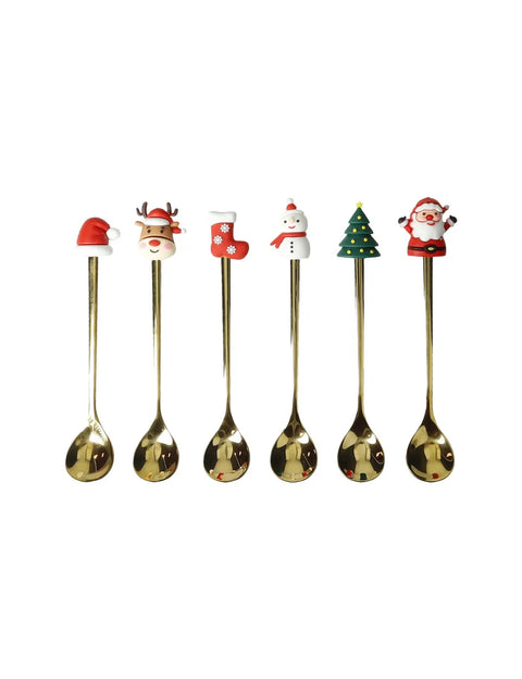 BRANDANI CUCCHIAINO GOLD SOGGETTI NATALIZI ASS SET 6  PZ INOX/SILICONE