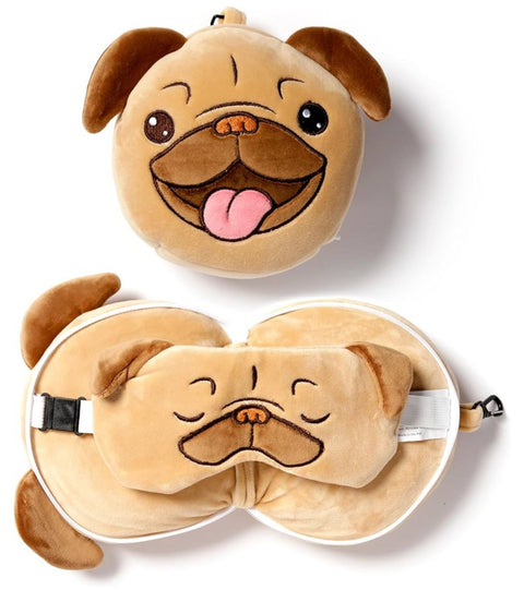PUCKATOR CUSCINO DA VIAGGIO CON MASCHERA PUG CARLINO
