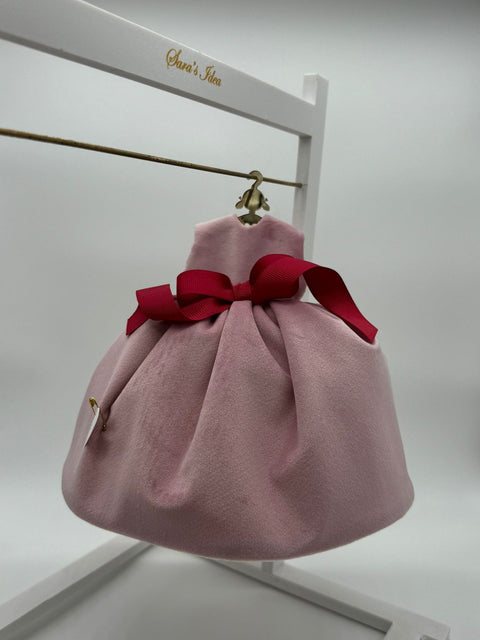 Sara's Idea vestitino big dolls velluto ROSA ANTICO  con gruccia e sali profumati con fiocco nastro h 24 con armadietto