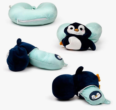 PUCKATOR CUSCINO DA VIAGGIO CON PELUCHE 2 IN 1 NICO IL PINGUINO