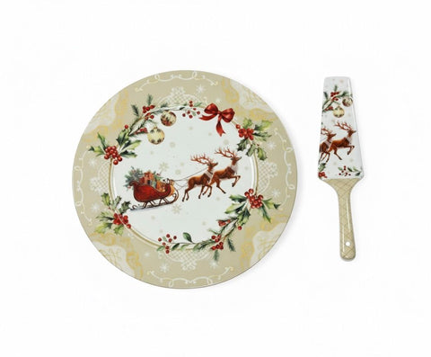 FADE AGRIFOGLIO PIATTO TORTA CON PALETTA IN CERAMICA CM 30