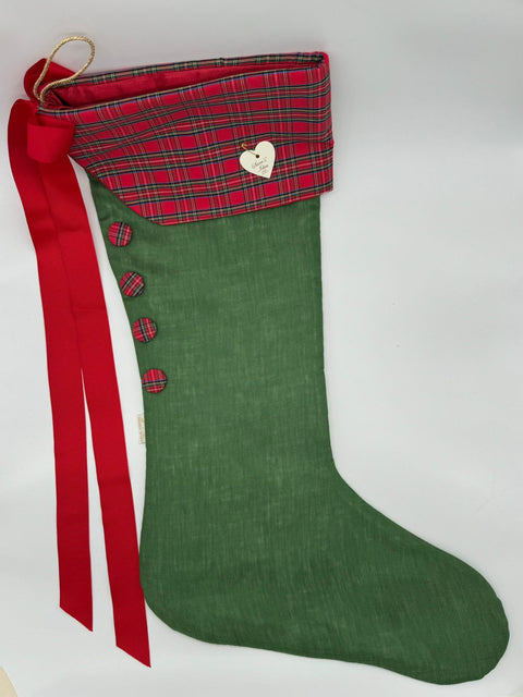 Sara's Idea calza befana grande in lino verde inglese 34x57 con fascia