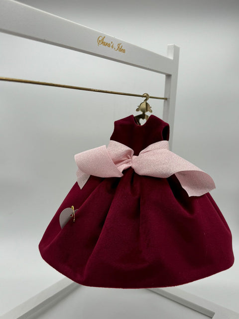 Sara's Idea vestitino big dolls velluto bordeaux  con gruccia e sali profumati con fiocco nastro h 24 con armadietto