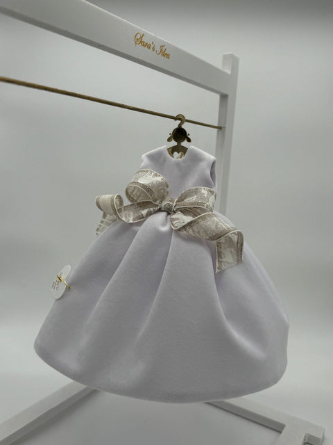 Sara's Idea vestitino big dolls velluto BIANCO  con gruccia e sali profumati con fiocco nastro h 24 con armadietto