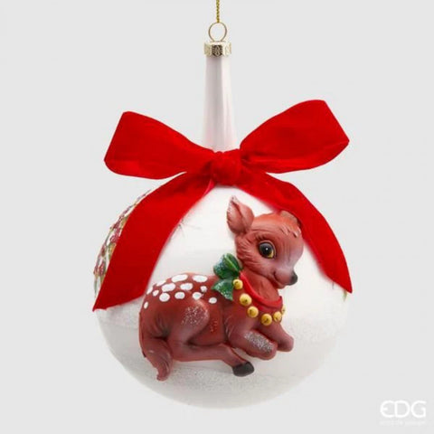 EDG Enzo De Gasperi Palla di Natale in Vetro Bamby Bianca con Collo Lungo D10