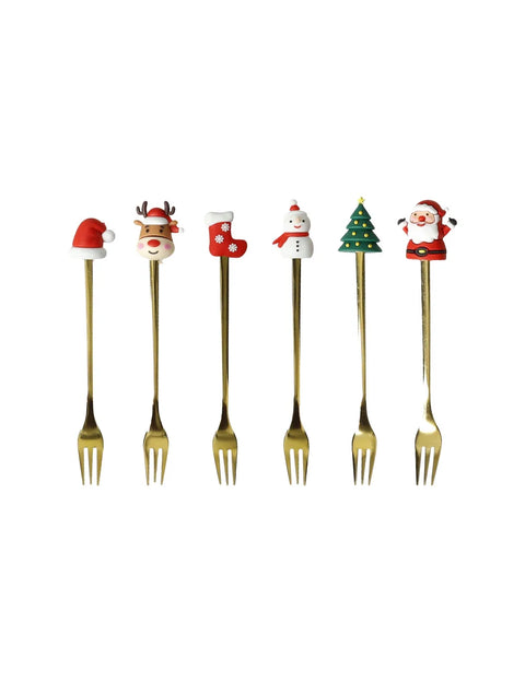 BRANDANI FORCHETTINA GOLD SOGGETTI NATALIZI ASS SET  6 PZ INOX/SILICONE