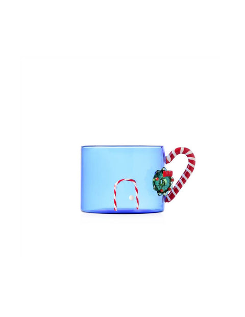 ICHENDORF Blue Mug Candy Cane Handle with Wreath