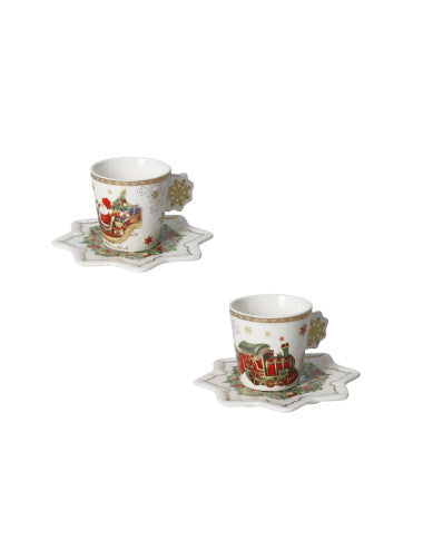 BRANDANI TAZZINA CAFFE CHRISTMAS SET 2 PZ NEW BONE  CHINA