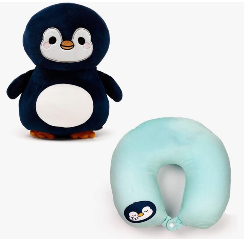 PUCKATOR CUSCINO DA VIAGGIO CON PELUCHE 2 IN 1 NICO IL PINGUINO