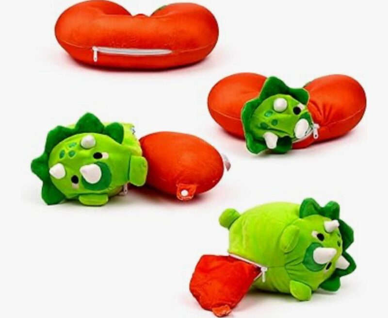 PUCKATOR CUSCINO DA VIAGGIO CON PELUCHE 2 IN 1 HUCK IL DINOSAURO - immagine 2