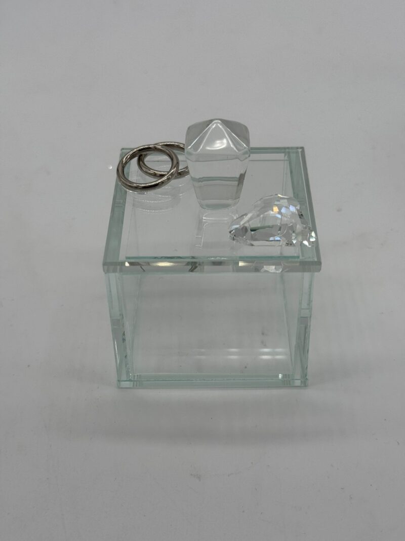 RANOLDI CRISTALLO PORTAGIOIE SCATOLA CUORICINO CON FEDI ARGENTO 6X6X9