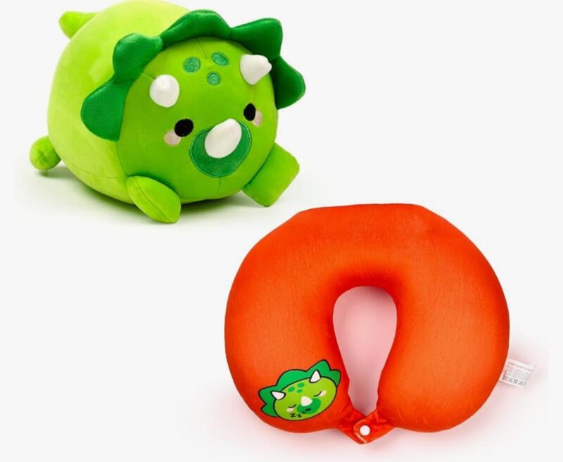 PUCKATOR CUSCINO DA VIAGGIO CON PELUCHE 2 IN 1 HUCK IL DINOSAURO